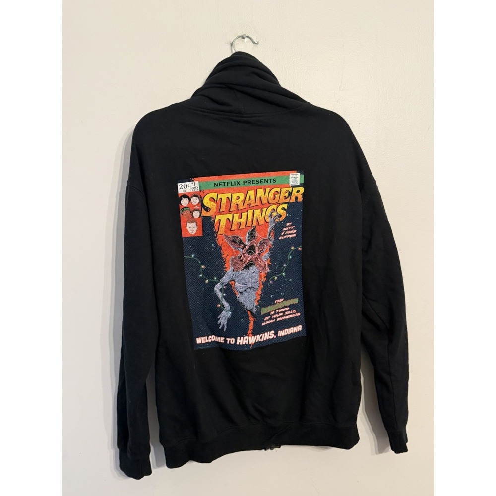 Stranger Things Unisex Black Full Zip Hoodie Demogorgon Comic Retro Size XL